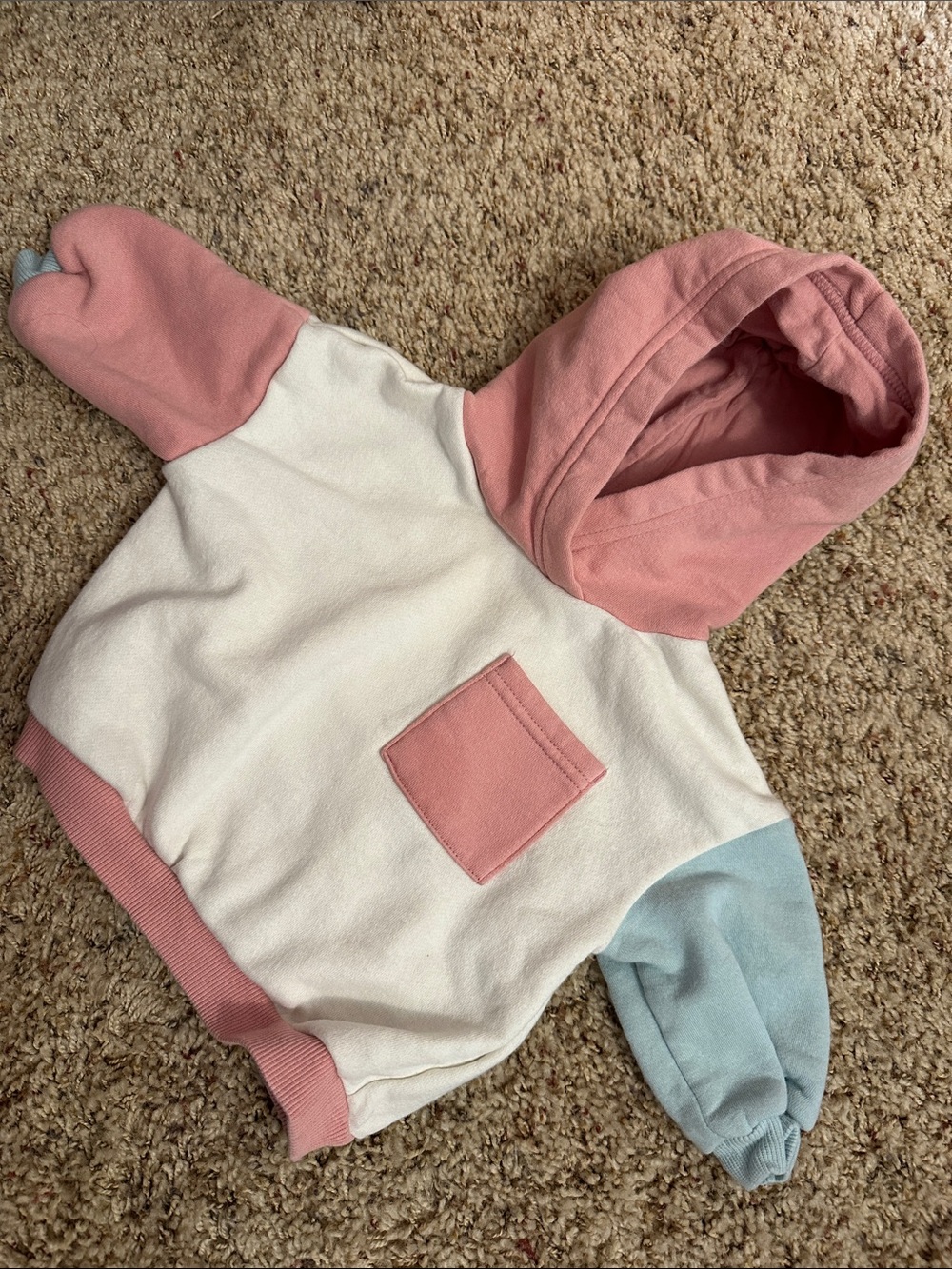 H&M Pink, White & Light Blue Colorblock Hooded Sweatshirt size 6 mos.